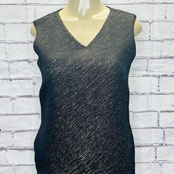 Milly Womens Black Metallic Sleeveless V-Neck Wool Shift Dress Size 4 - Picture 2 of 9